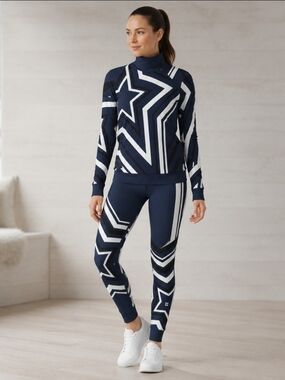 Sweaty Betty Star Ski Base Layer Set Top M Leggings S Navy